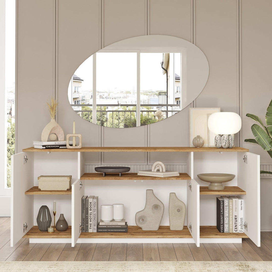 Ensemble de meubles de salon Dani Bois clair et Blanc
