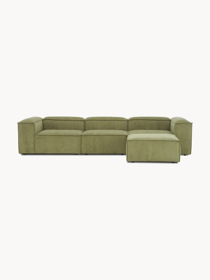 Canapé modulable 4 places en velours côtelé avec pouf Frida