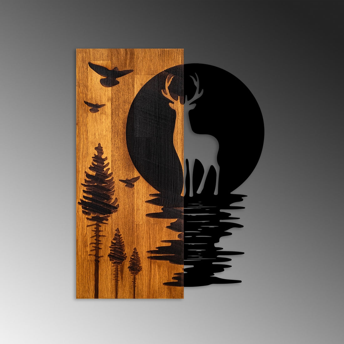 Accessoire mural en bois décoratif Deer and Moon