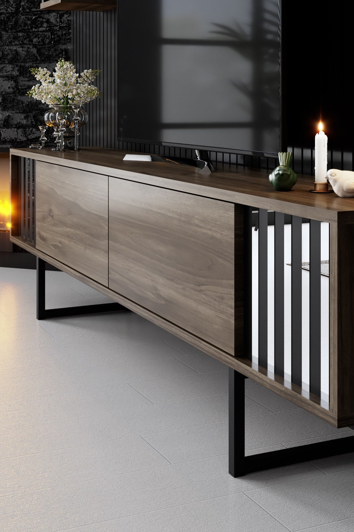 Unité de télévision Chrome Line - Walnut, Black