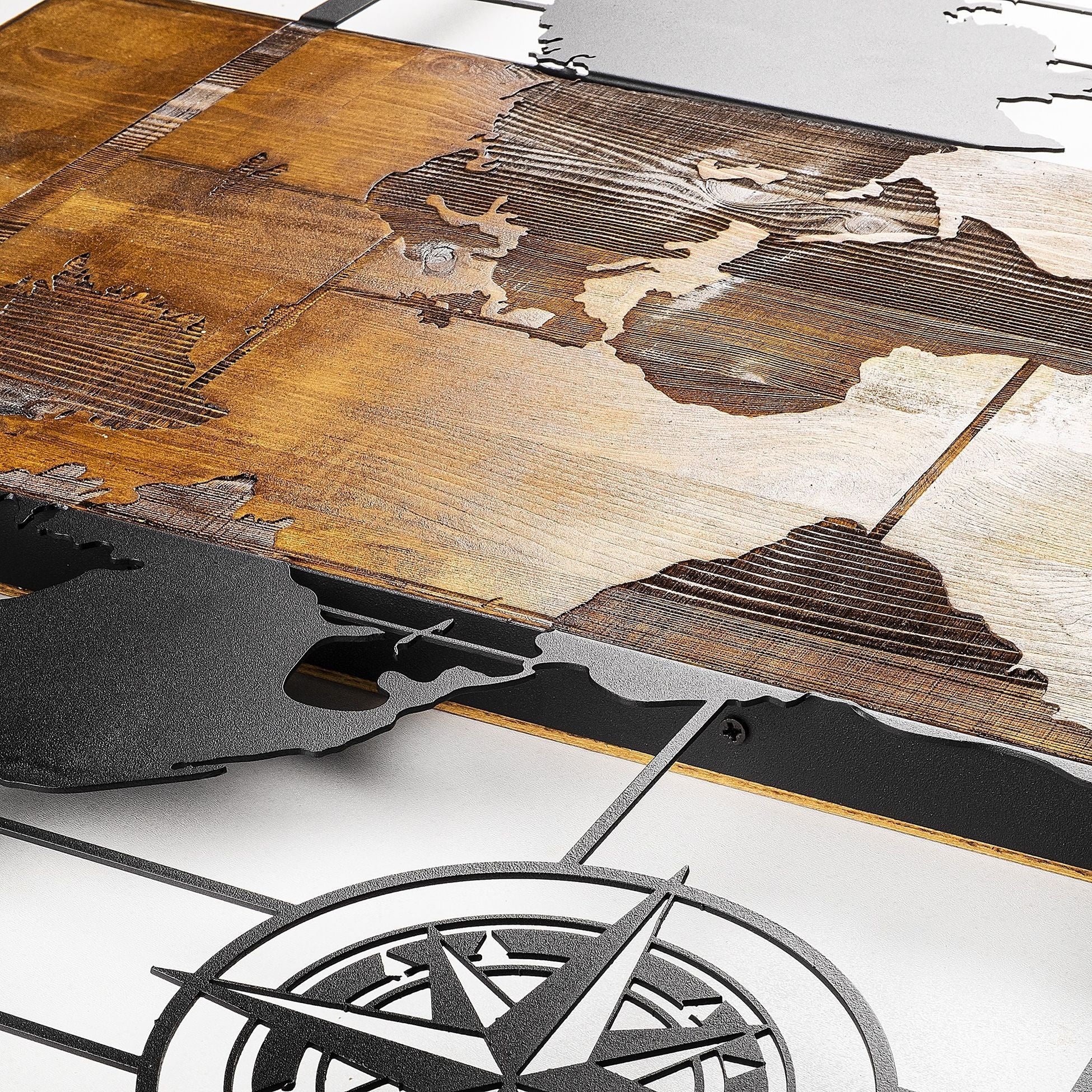 Accessoire mural en bois décoratif World Map With Compass