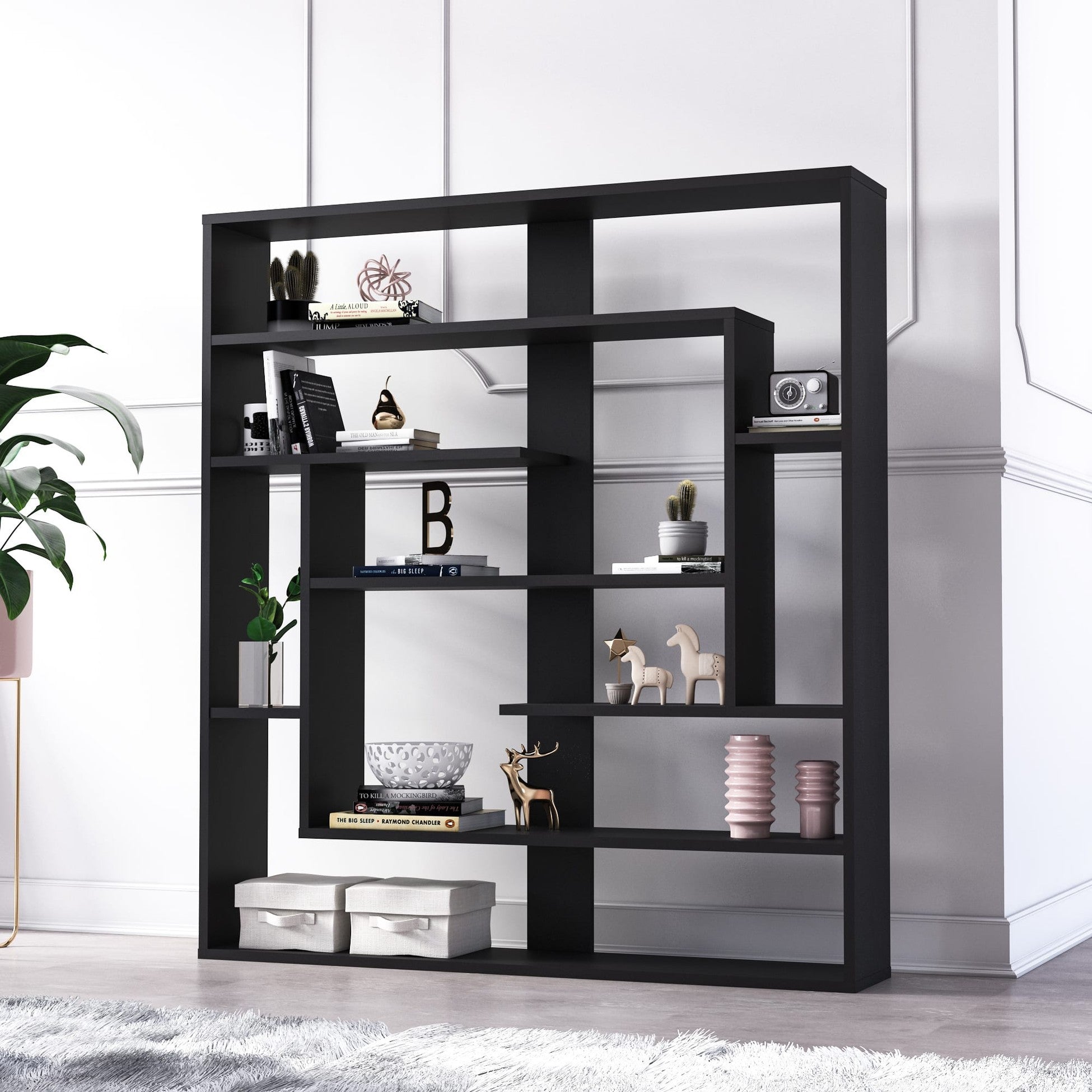 Bibliothèque noir Sebestian | Séparateur de pièce