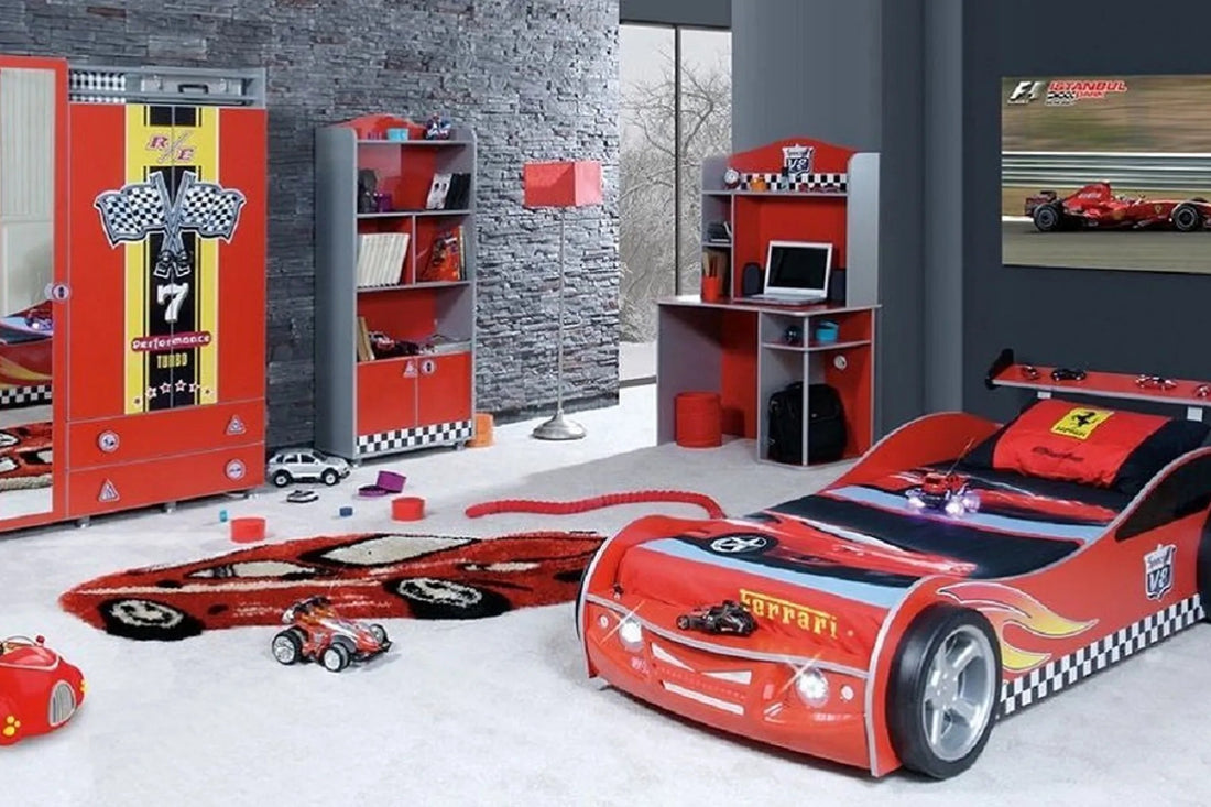 Lit voiture de course enfant rouge avec Leds et phares Sporting Ferrari