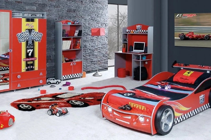 Lit voiture de course enfant rouge avec Leds et phares Sporting Ferrari