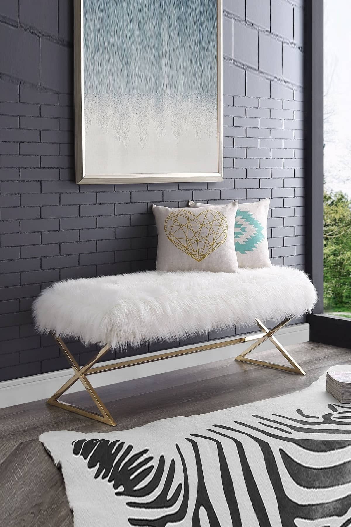 Luxury Banc peluche or blanc