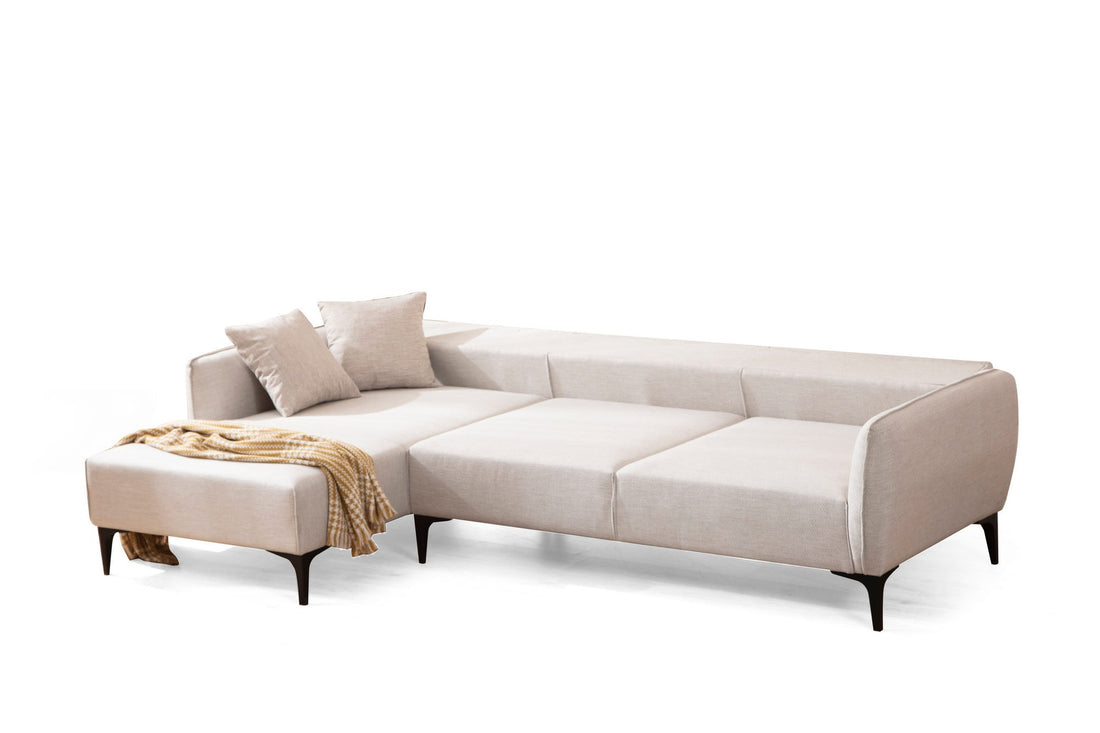 Canapé d'angle à gauche convertible avec 2 coussins Torga Tissu Blanc crème