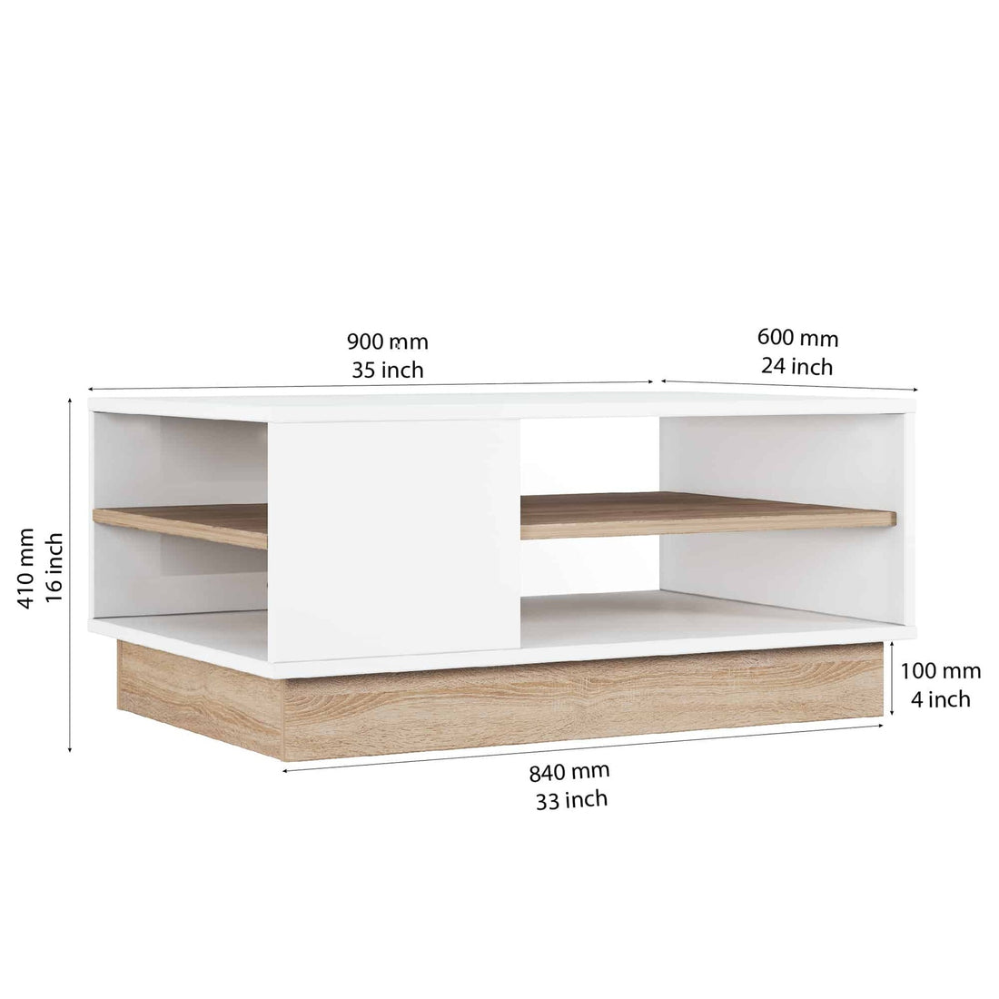 Camilio Tables basses sena avec rangement en bois en couleur chêne blanc. 90x41x60cm