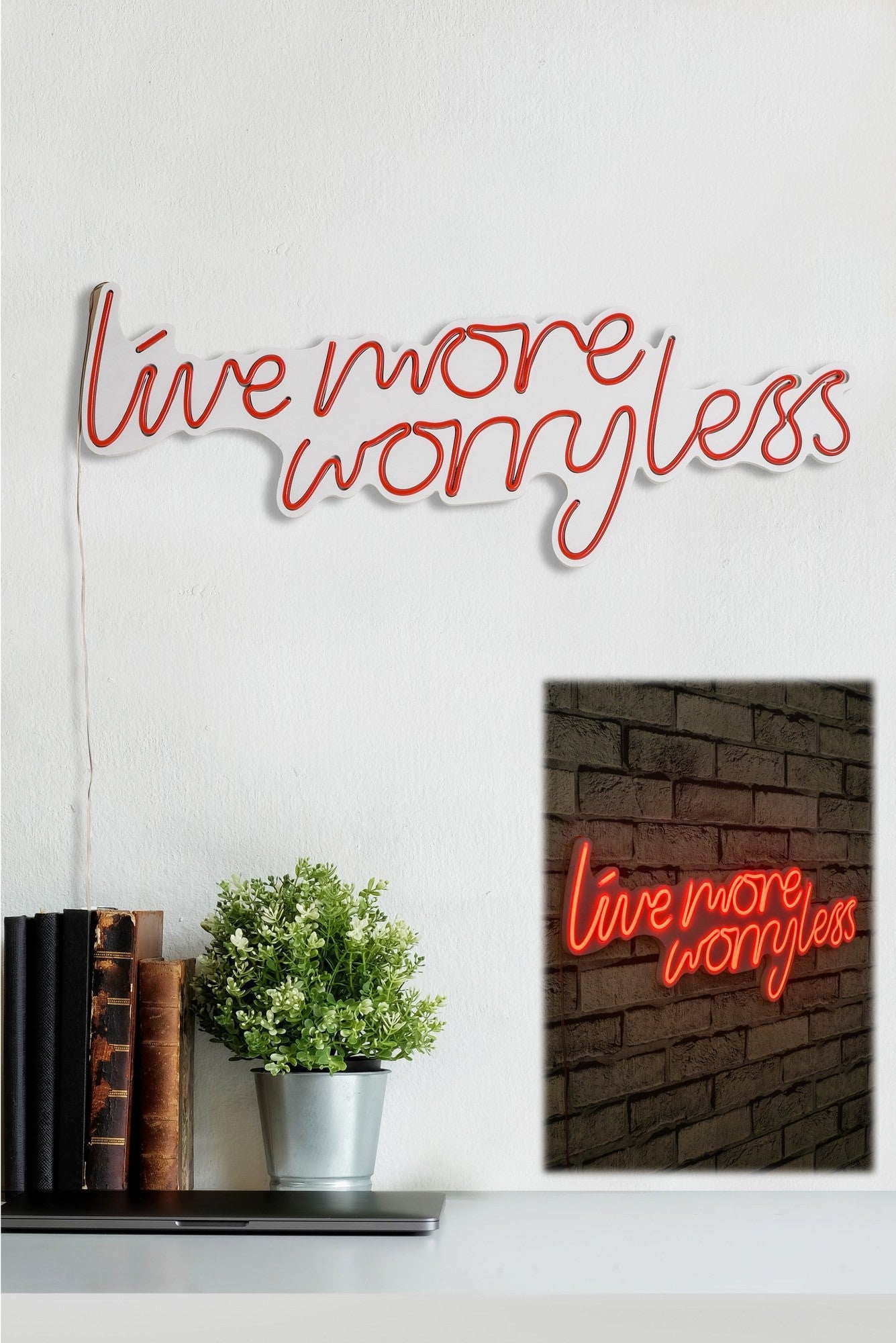Éclairage LED en plastique décoratif Live More Worry Less - Red