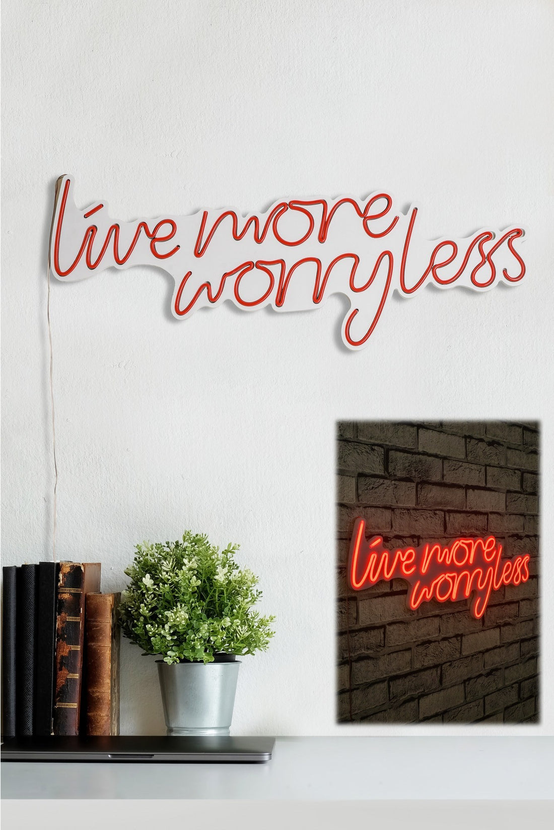 Éclairage LED en plastique décoratif Live More Worry Less - Red