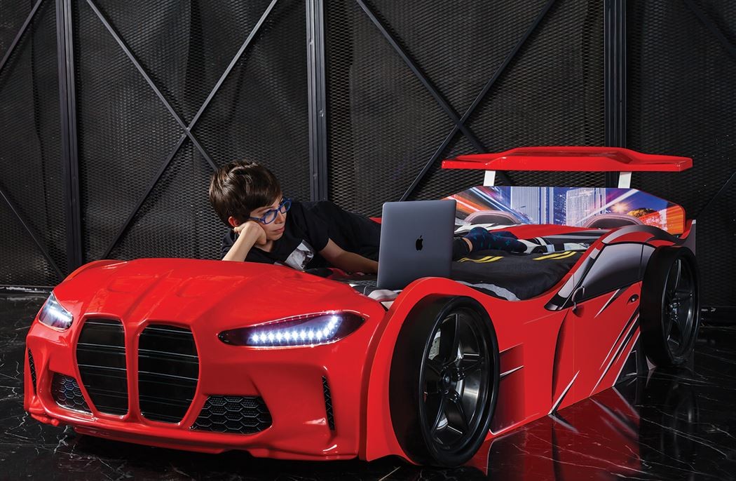 LIT VOITURE ENFANT 90X190CM ROUGE OU BLANC - GTX