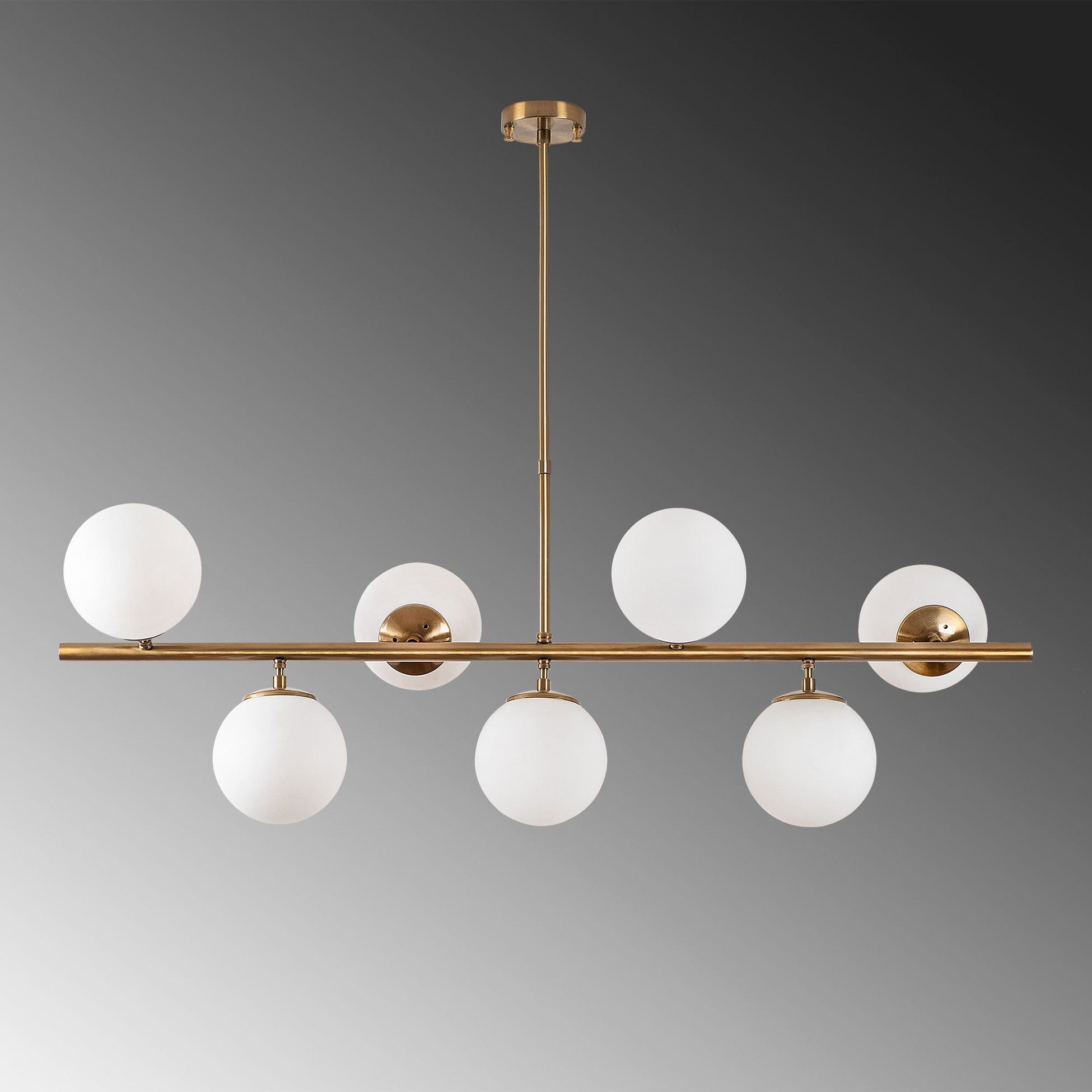 Suspension 7 lampes horizontale ajustable Holla L113cm Verre Blanc et Métal Or