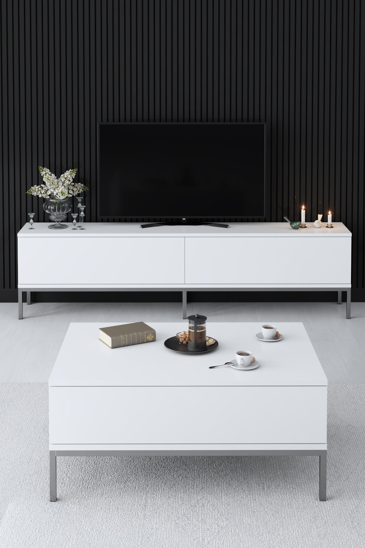 Meuble TV Lord - White, Silver
