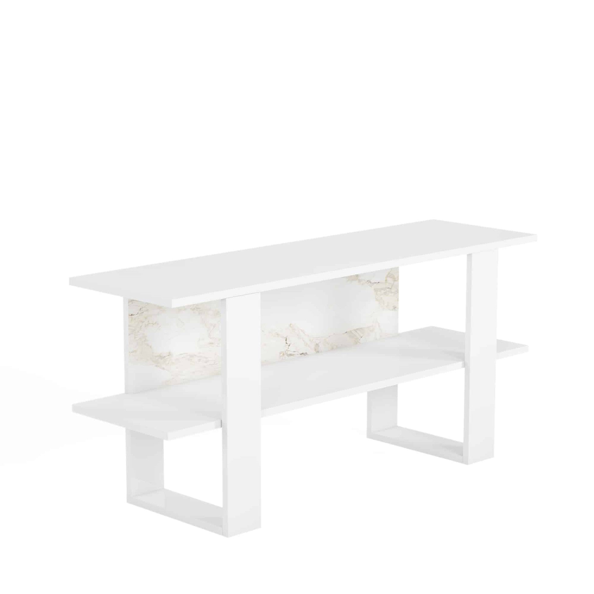 Meuble TV moderne 120cm Bois Blanc en marble design Cornellia
