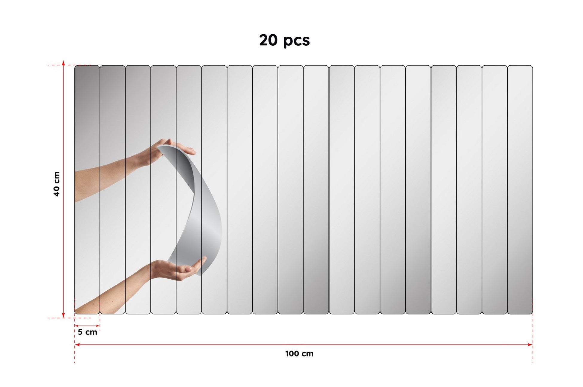 Miroir Rectangular Stripe - 5 x 40 cm ( 20 Pieces ) - Silver