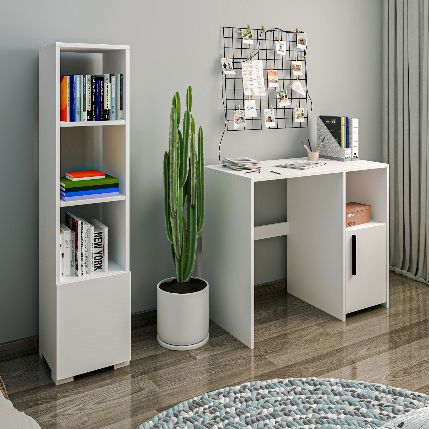 Bureau d'étude et étagère Kuzey Set - White