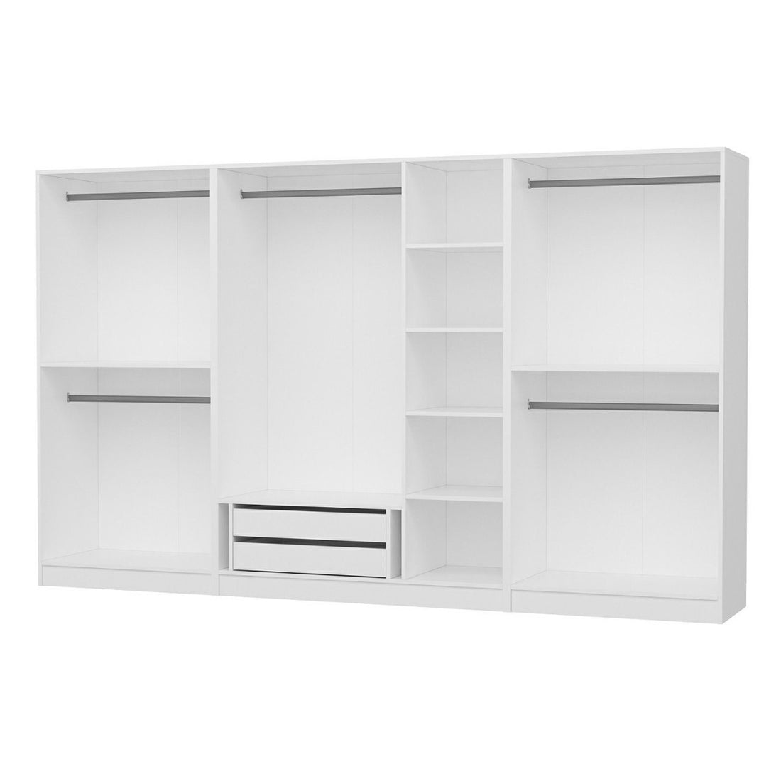 Armoire ouverte Antipax L315xH210cm 5 tringles et 2 tiroirs Blanc