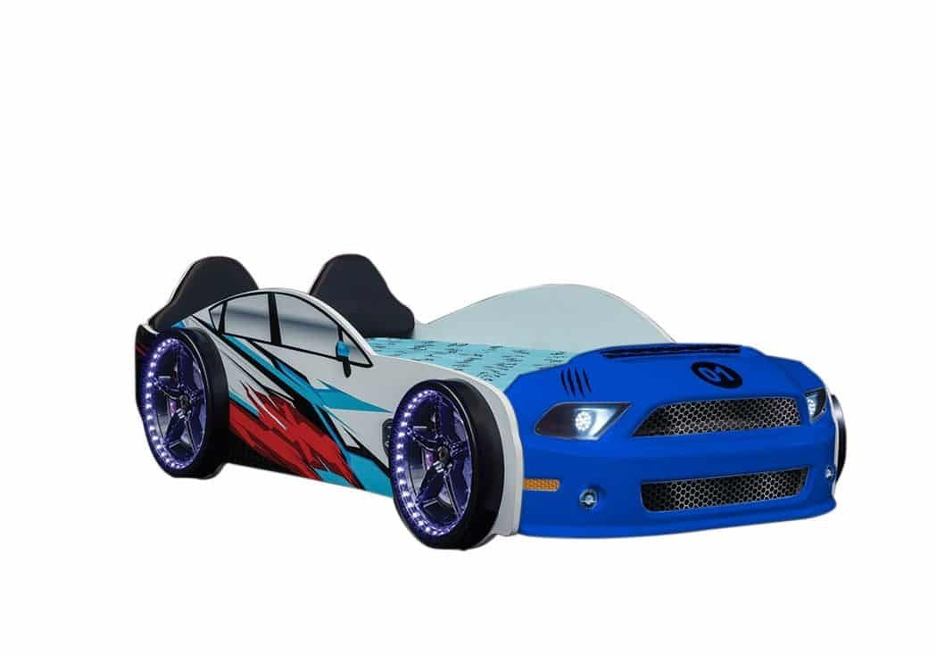 LIT VOITURE DE COURSE MUSTANG ROAD 66 ROUGE OU BLANC 90X190CM - Muscle