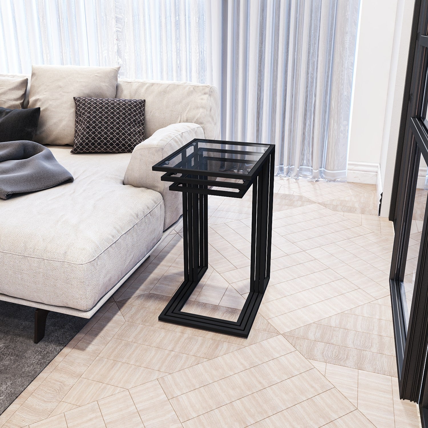 Table de nidification (3 pièces) İbiza - Black, Smoked Glass