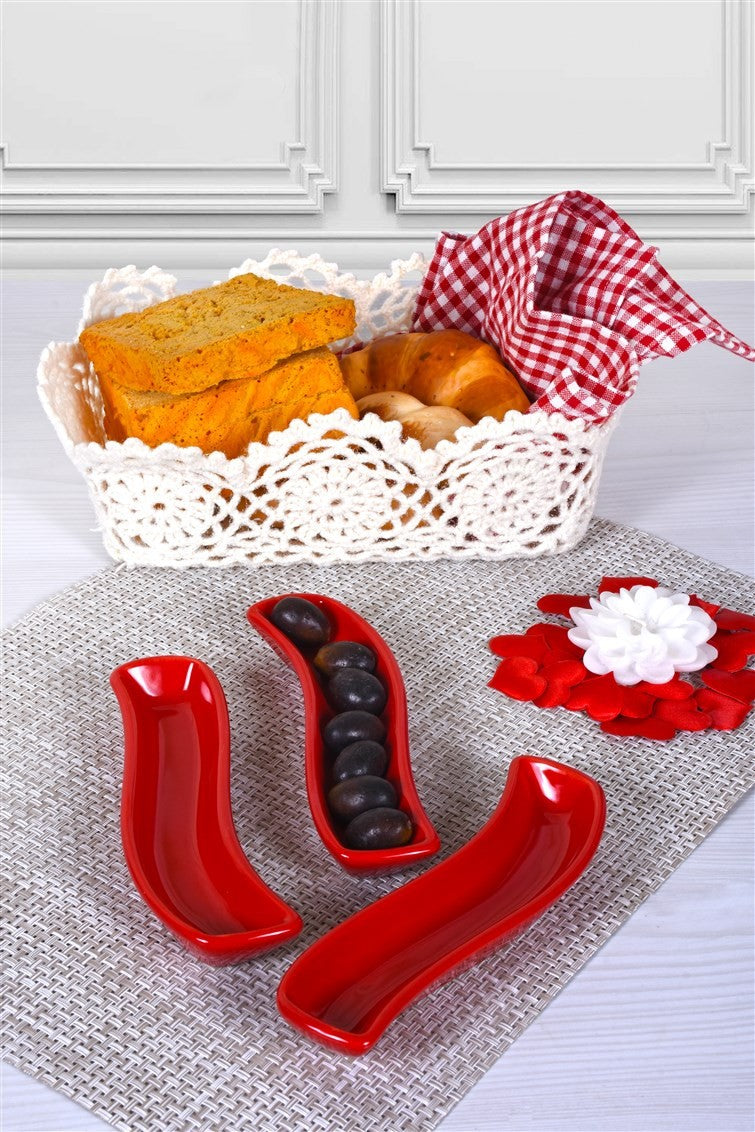 Plate Set (3 Pieces) Red Ivory Olive Pot 18 Cm 3 Pieces