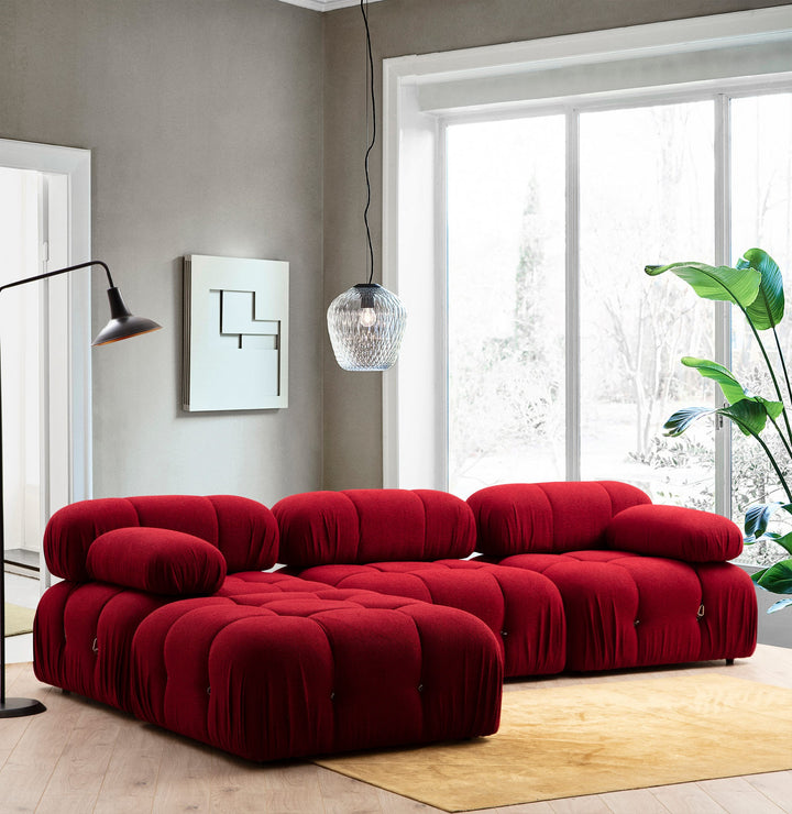 Canapé d'angle modulable et transformable Nourhane Tissu Rouge