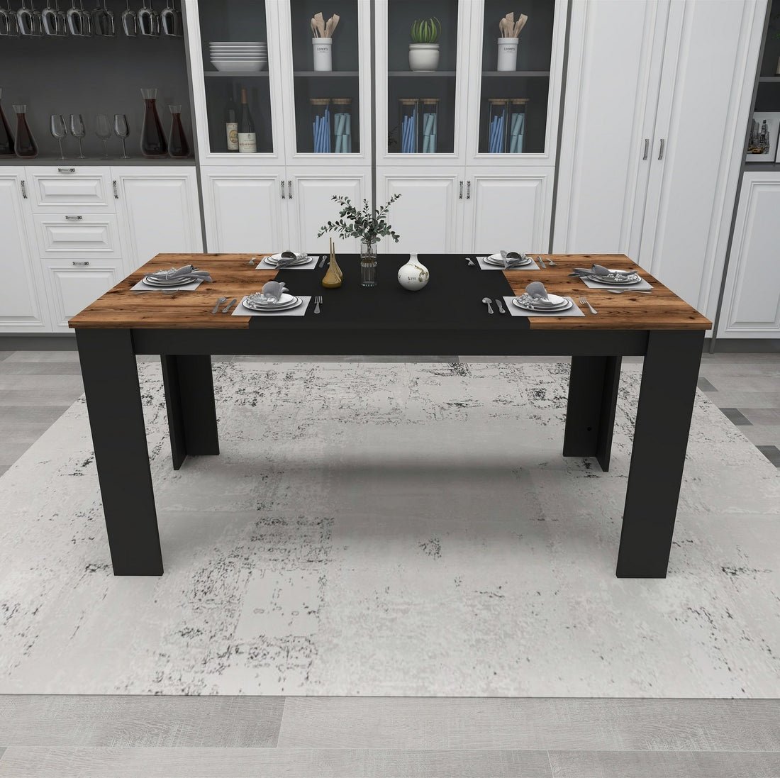 Table à manger Line - Light Walnut, Black