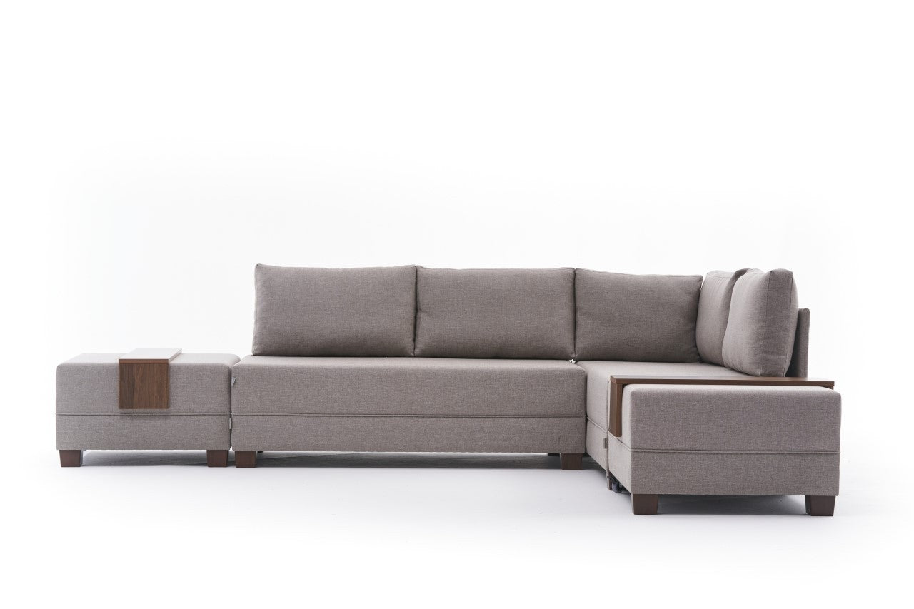 Canapé d'angle droite Tikona 280 cm - Crème- 5 places - Tissu