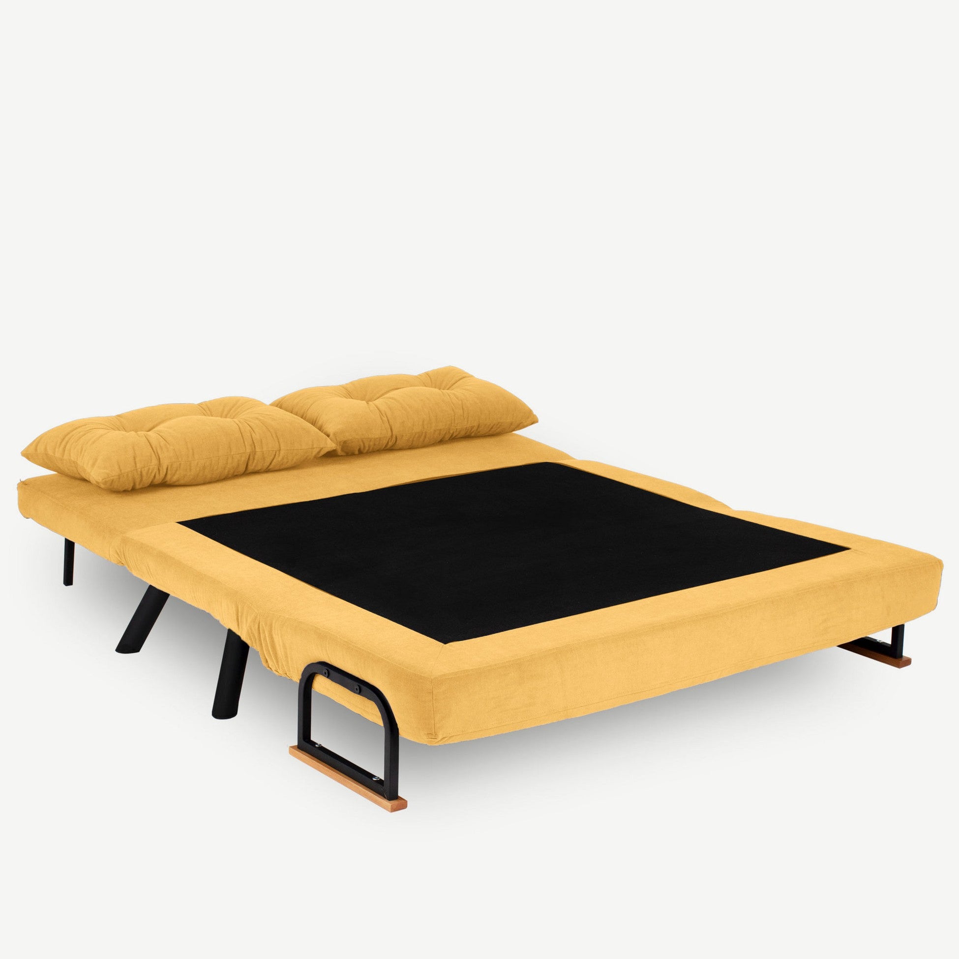 Canapé 2 places convertible Yolanda Métal Noir et Tissu Jaune