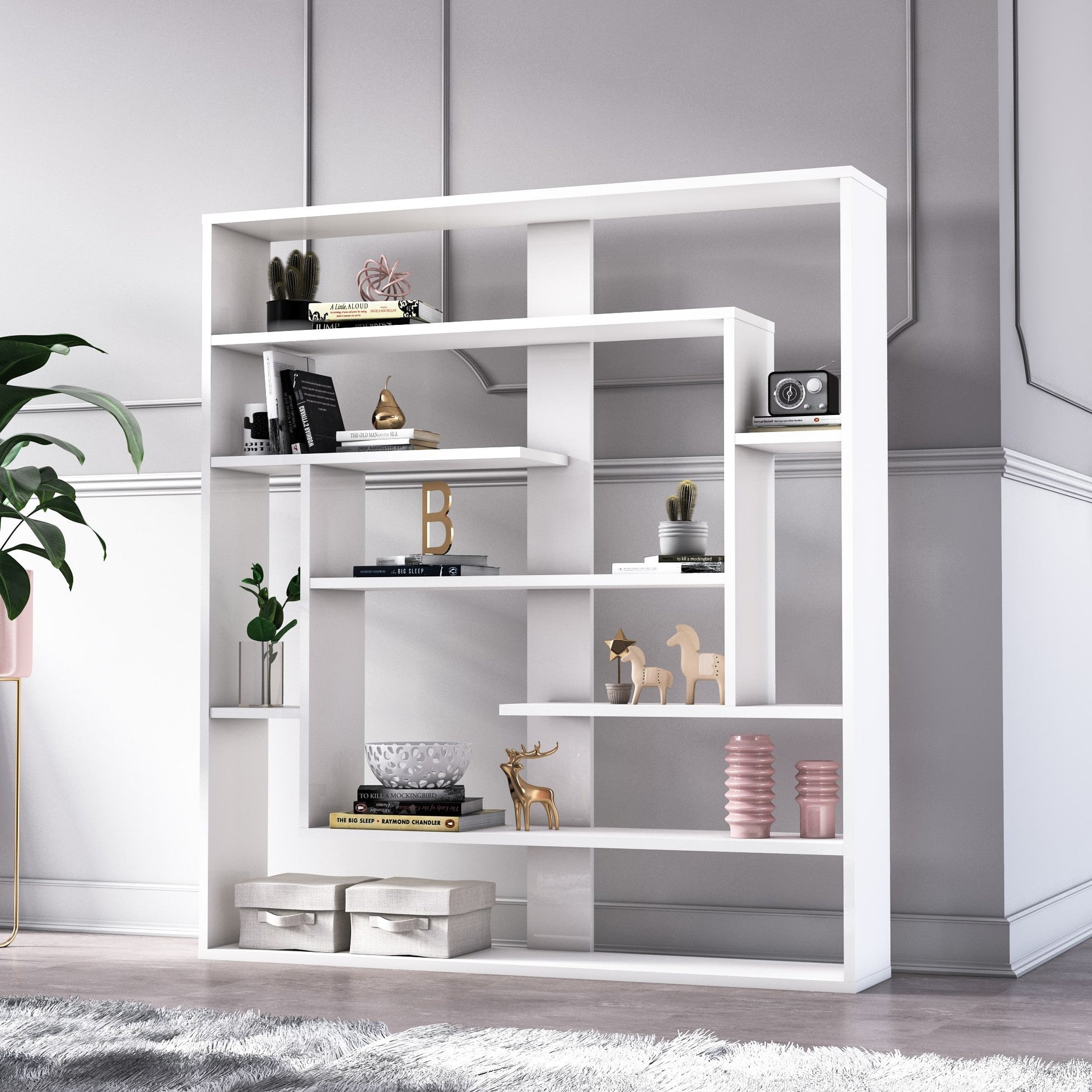 Bibliothèque blanche Sebestian | Séparateur de pièce