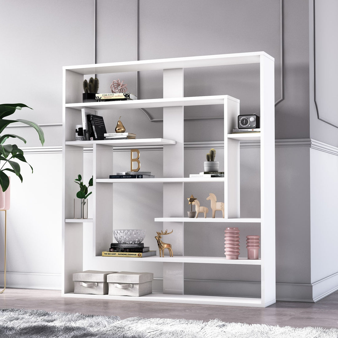 Bibliothèque blanche Sebestian | Séparateur de pièce