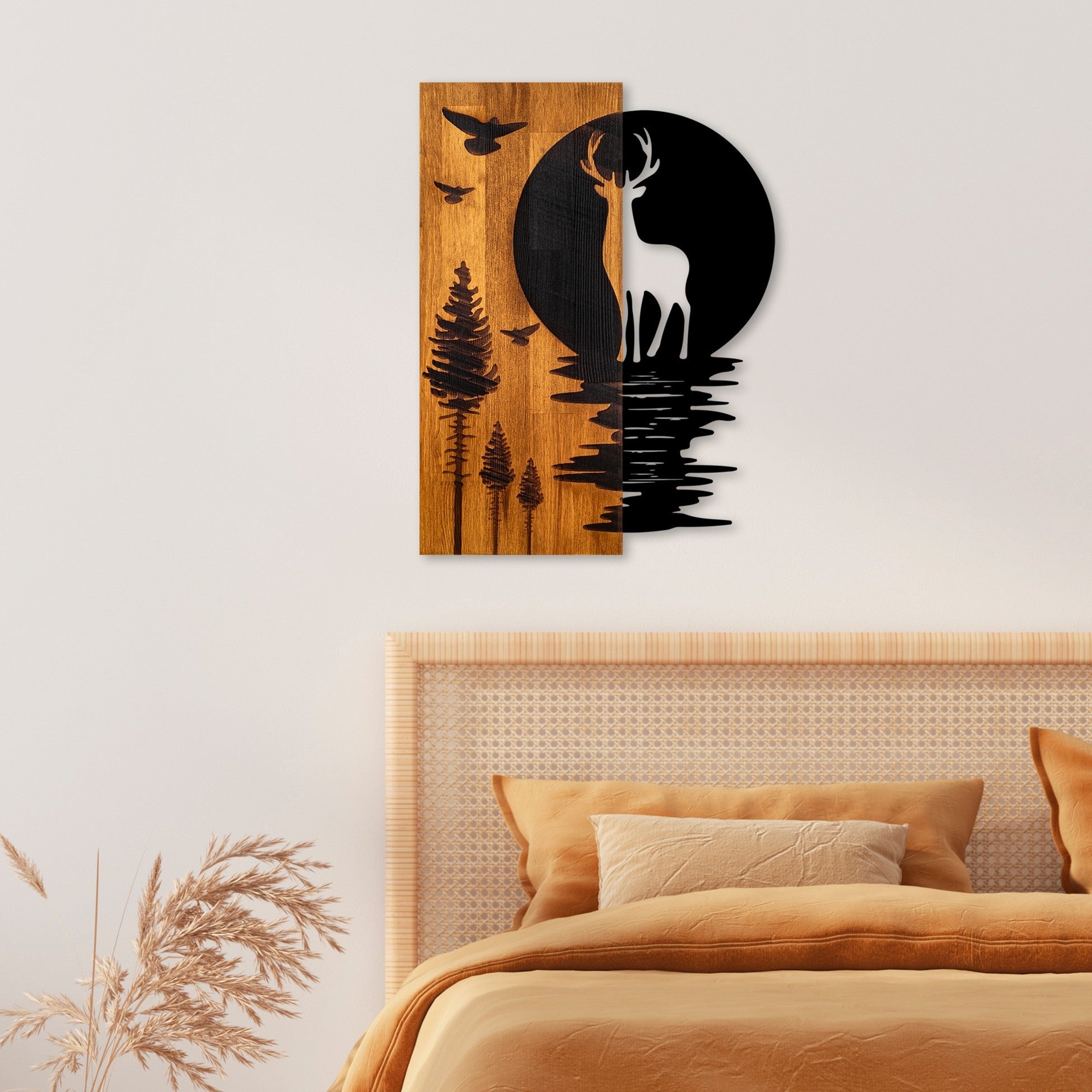 Accessoire mural en bois décoratif Deer and Moon