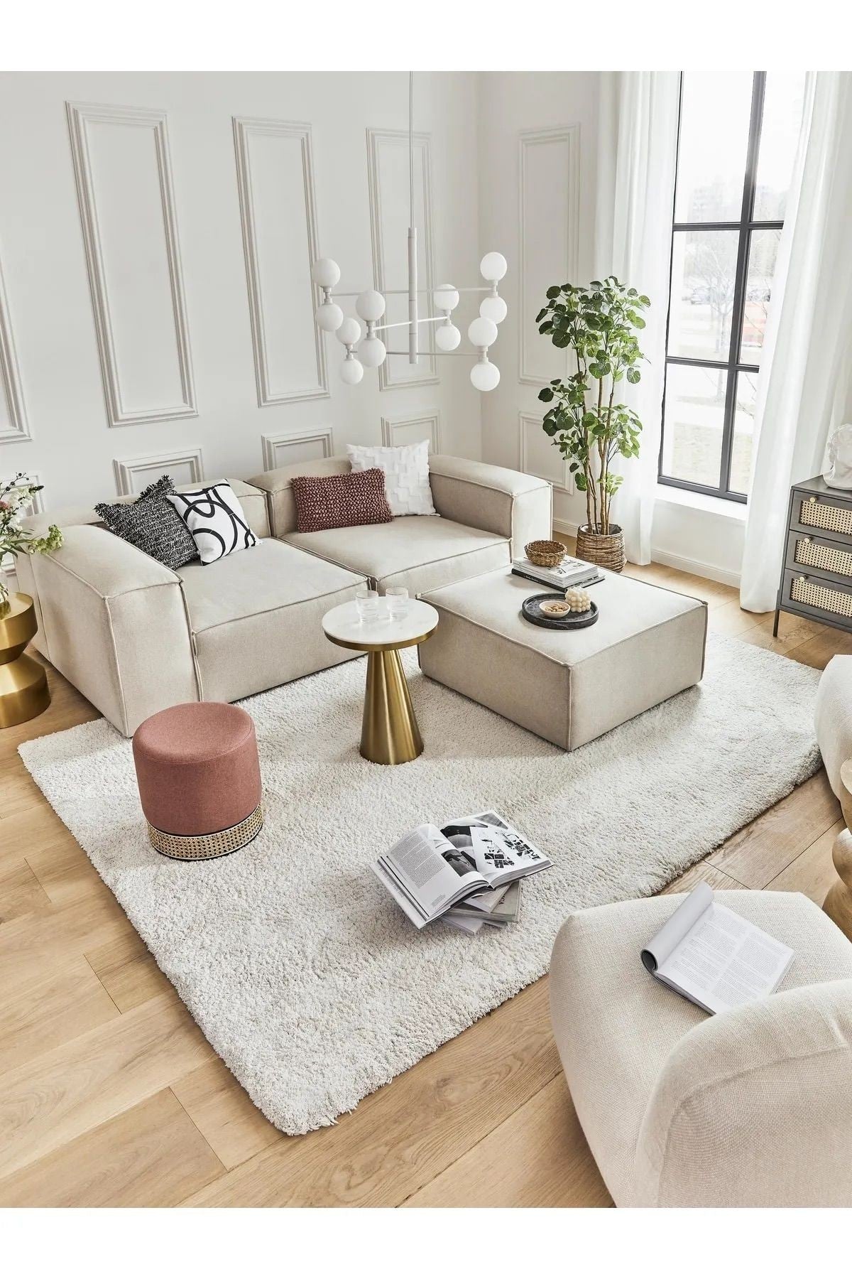 Canapé modulable 3 places en Lin avec pouf Frid