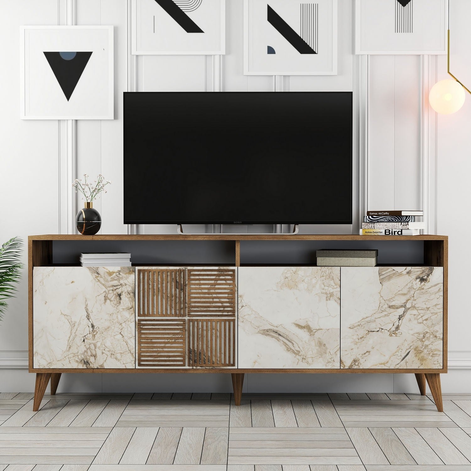 Console Milan - Walnut, White Marble