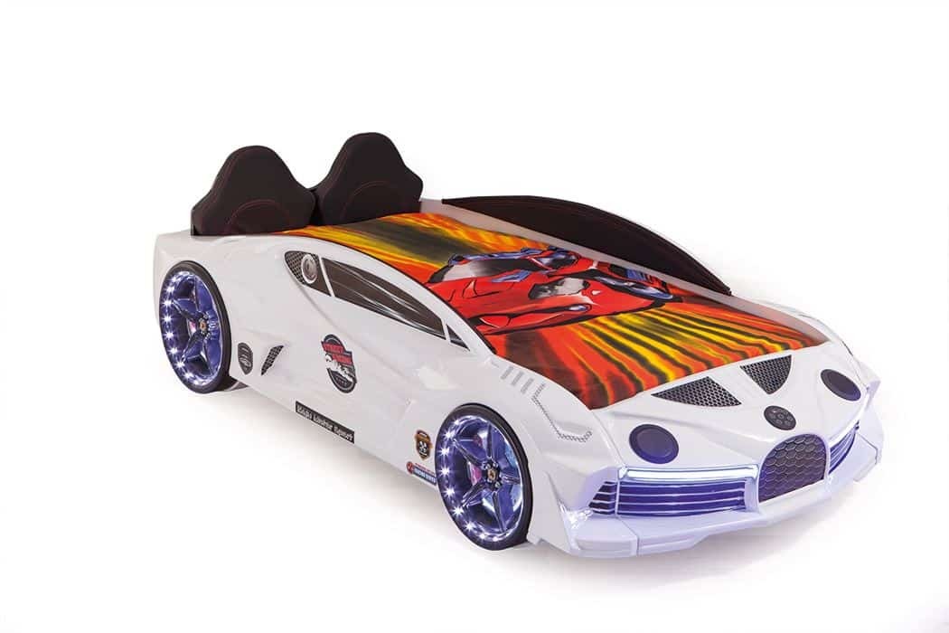 LIT ENFANT VOITURE ROUGE OU BLANCHE EFFETS SONORES ET LED - MoonFull