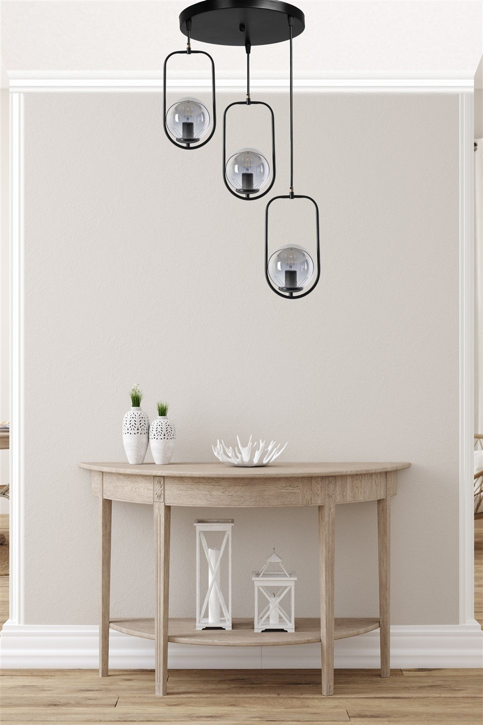 Lustre Ahu 3 Lü Tepsili Füme Camlı Siyah Sarkıt
