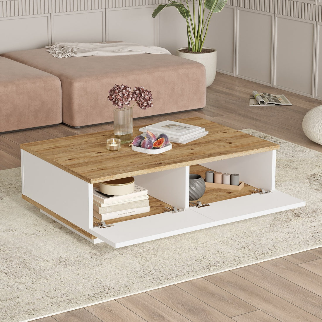 Ensemble de meubles de salon Dani Bois clair et Blanc