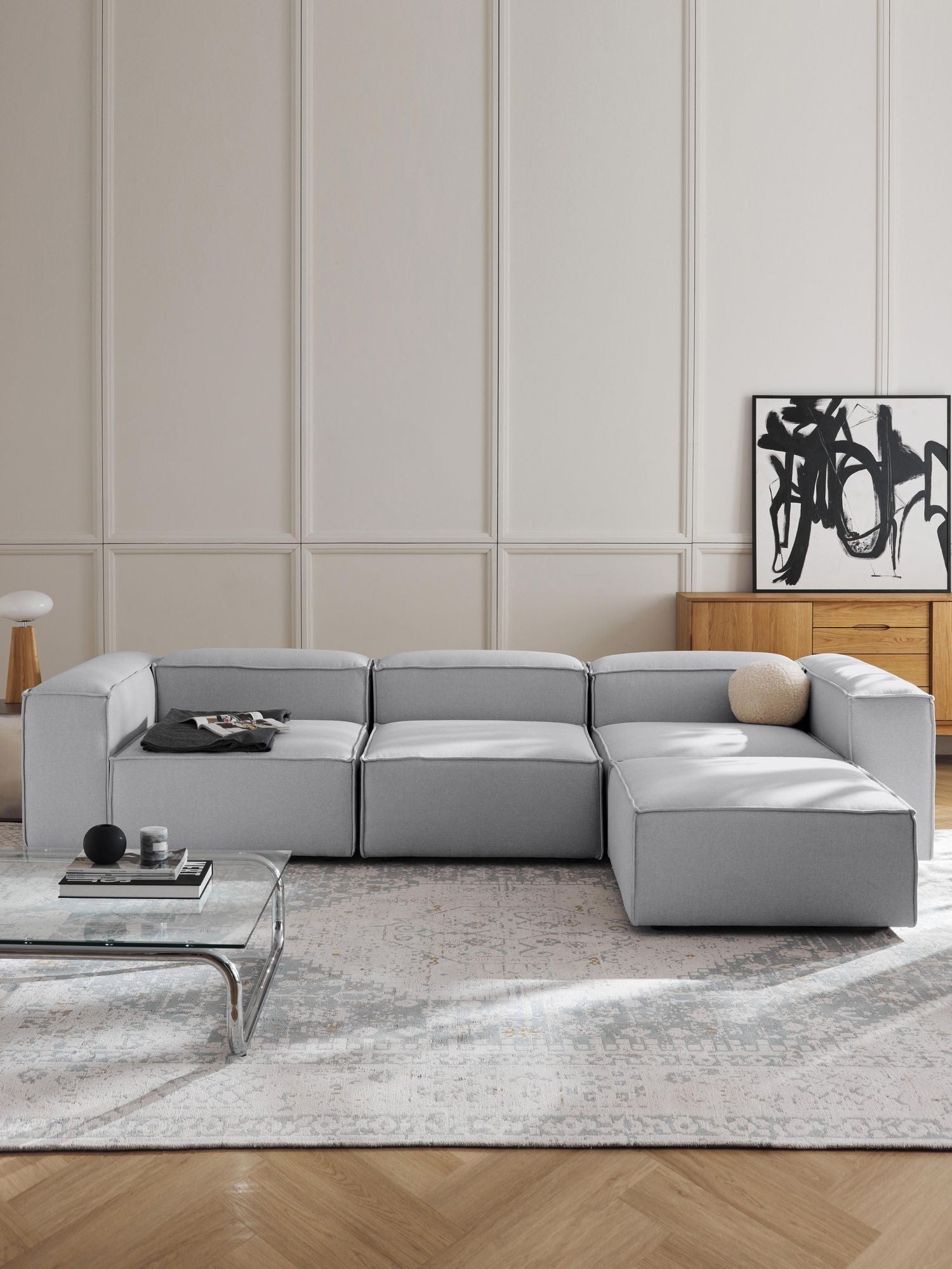 Canapé modulable 4 places en Lin avec pouf Frid