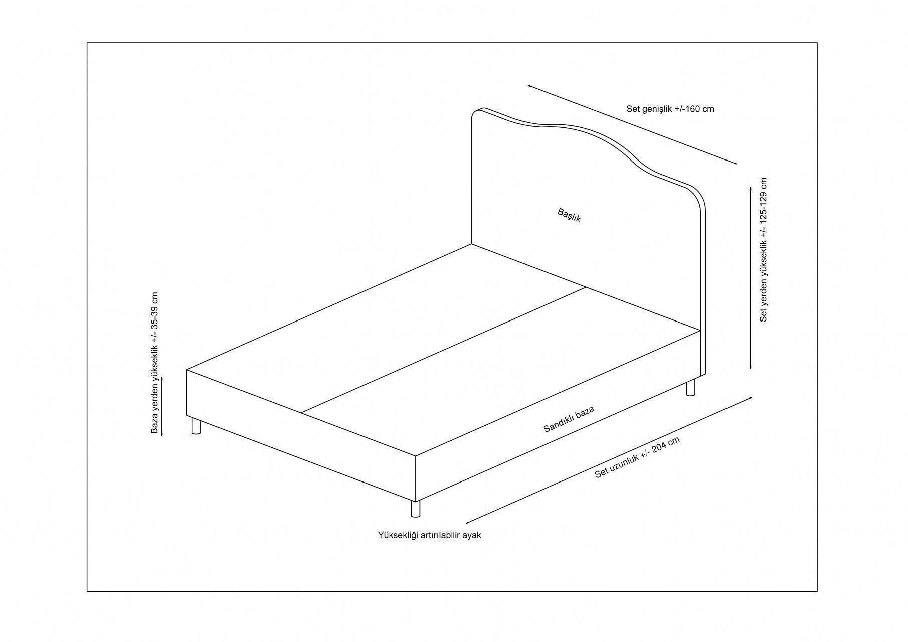 Base de lit double et tête de lit Vassi 160 x 200 - Grey
