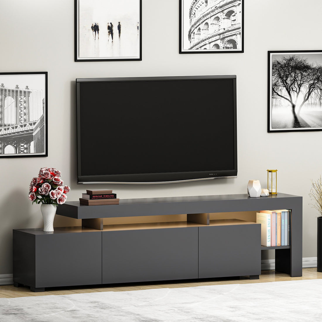Meuble Tv design avec LED Jasir L192cm Anthracite