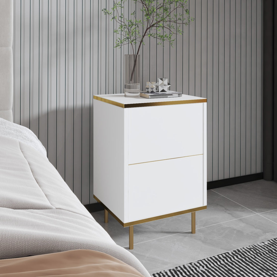 La table de nuit Imaj - White, Gold