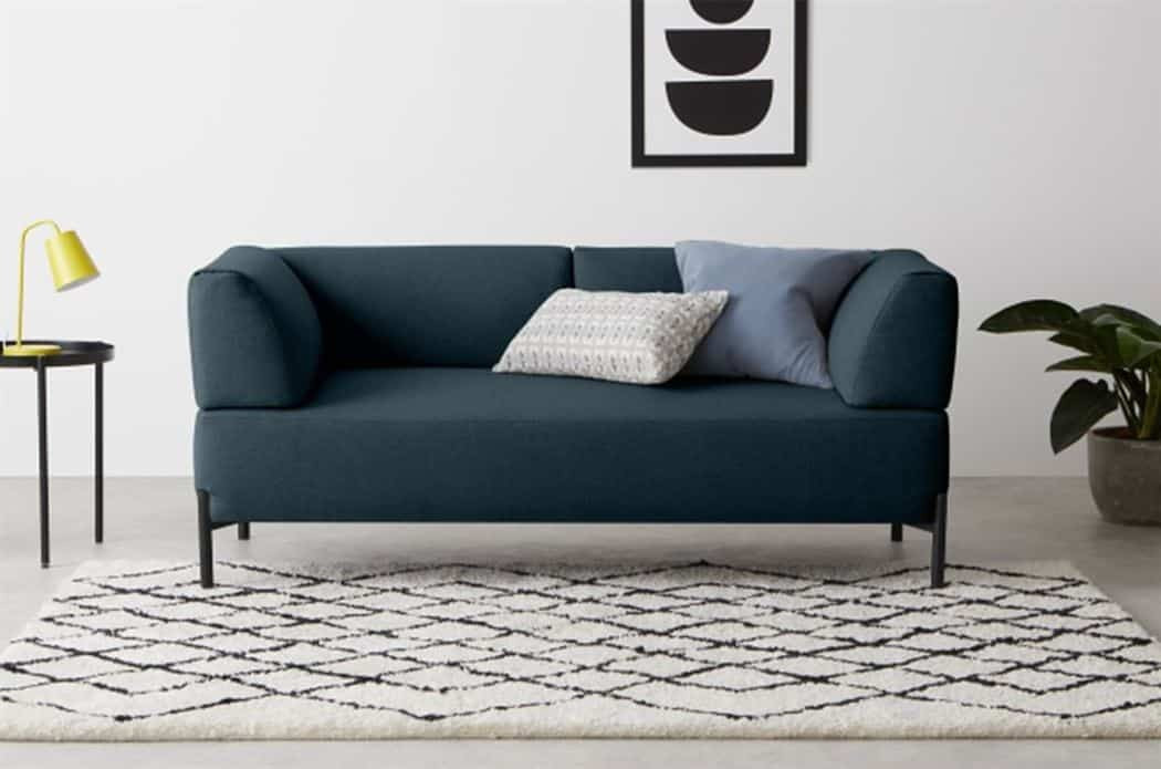 Osaka Canapé fixe 2 places en tissu avec pieds épingles anthracite