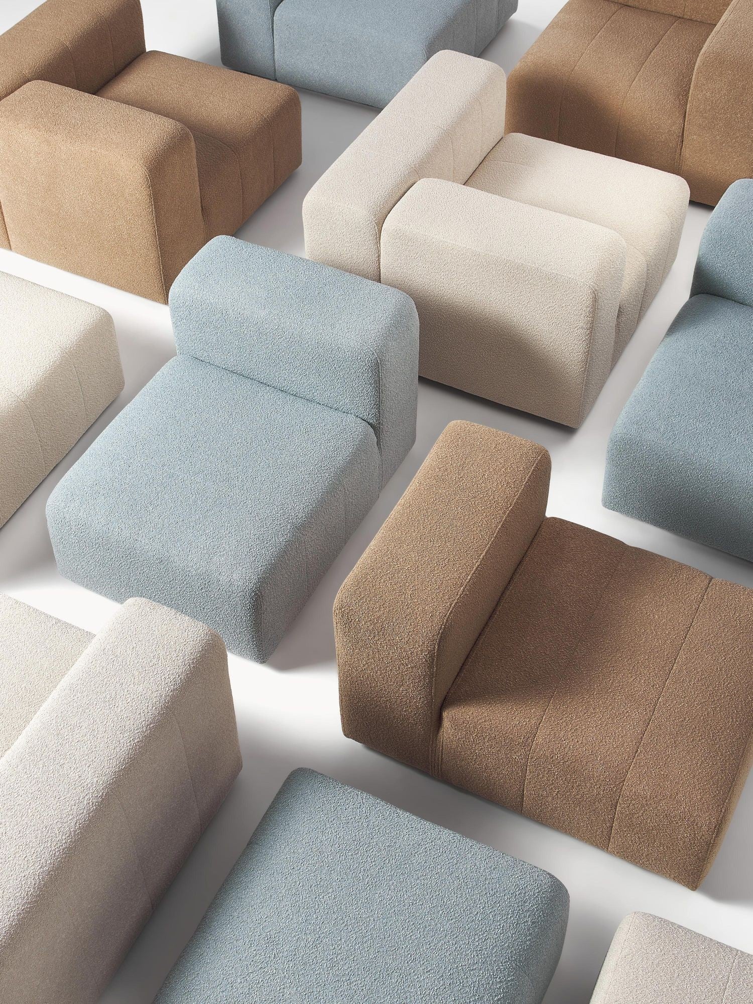 Canapé modulable 4 places en tissu bouclé avec pouf Pietro