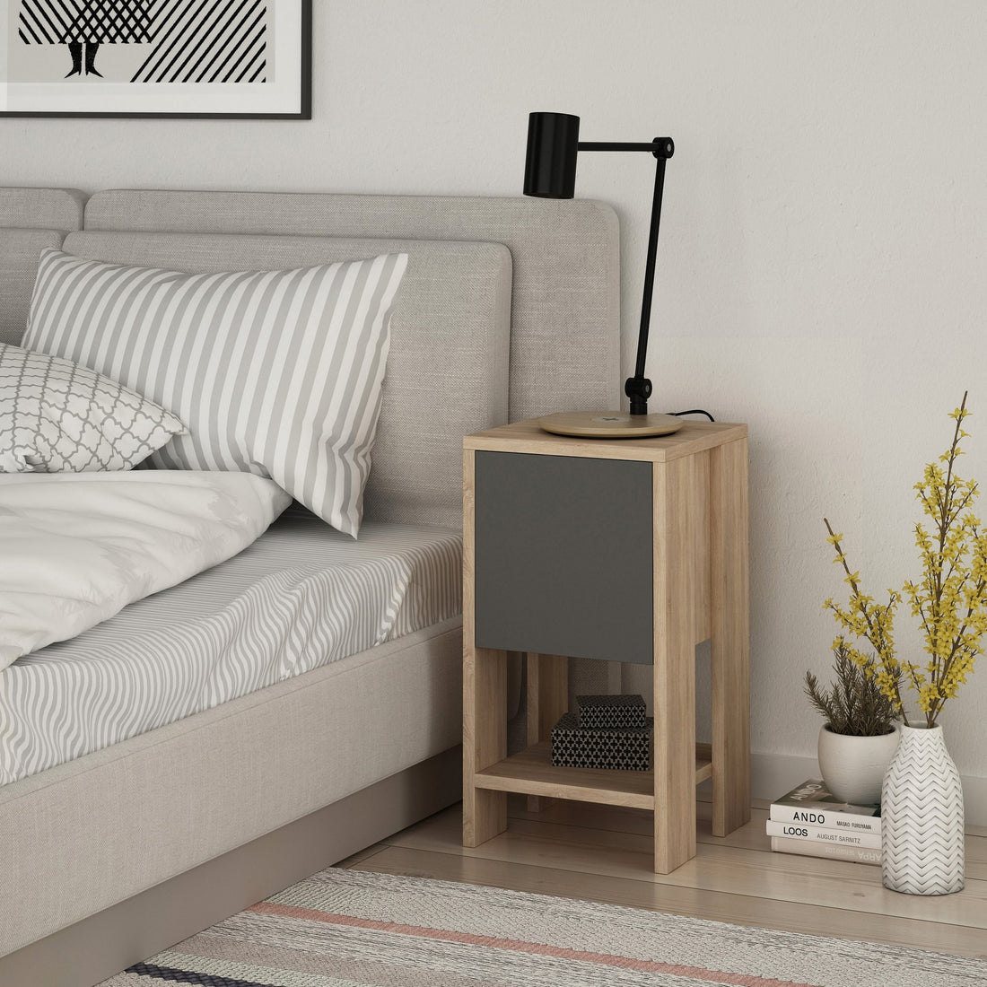 La table de nuit Ema - Oak, Anthracite