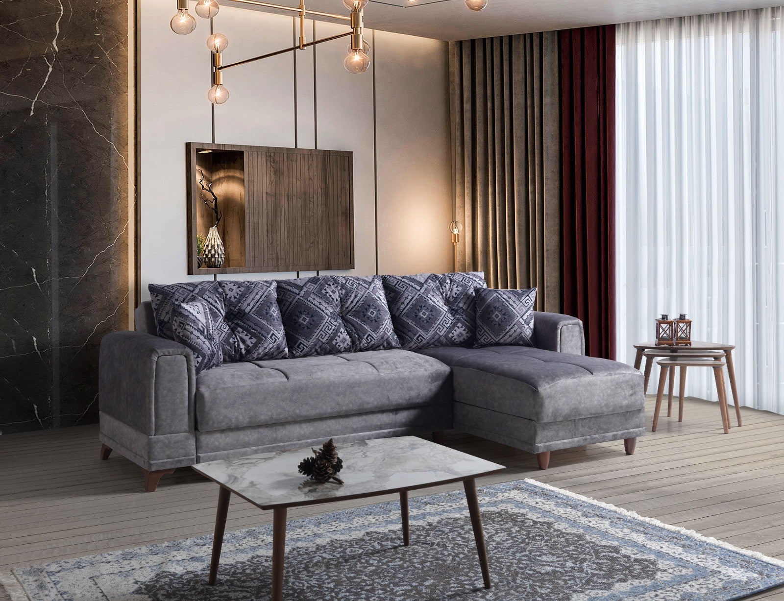 Okyanus canapé d’angle lit clic-clac avec coffre de rangement