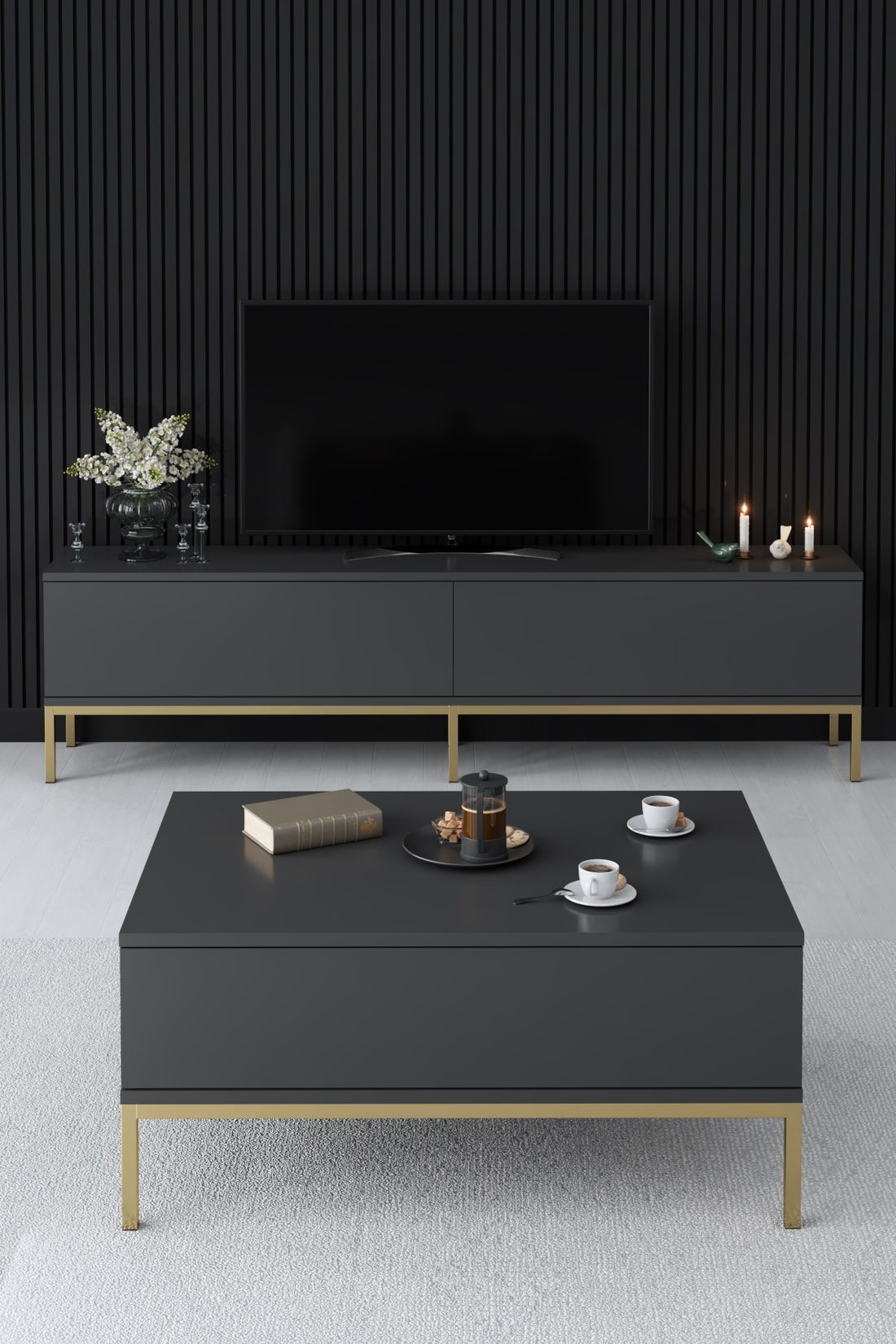 Table basse Lord - Anthracite, Gold