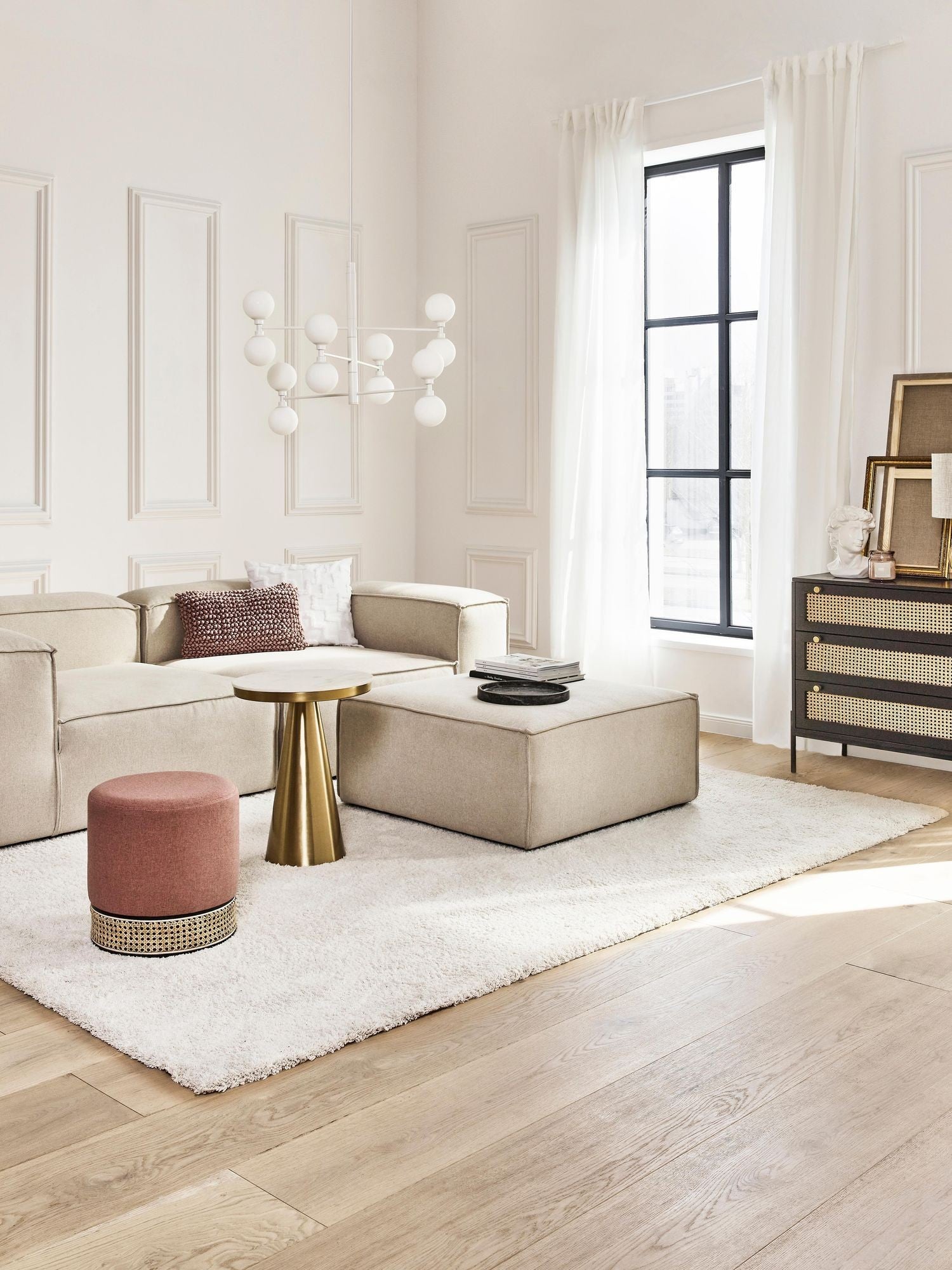 Canapé modulable 3 places en Lin avec pouf Frid