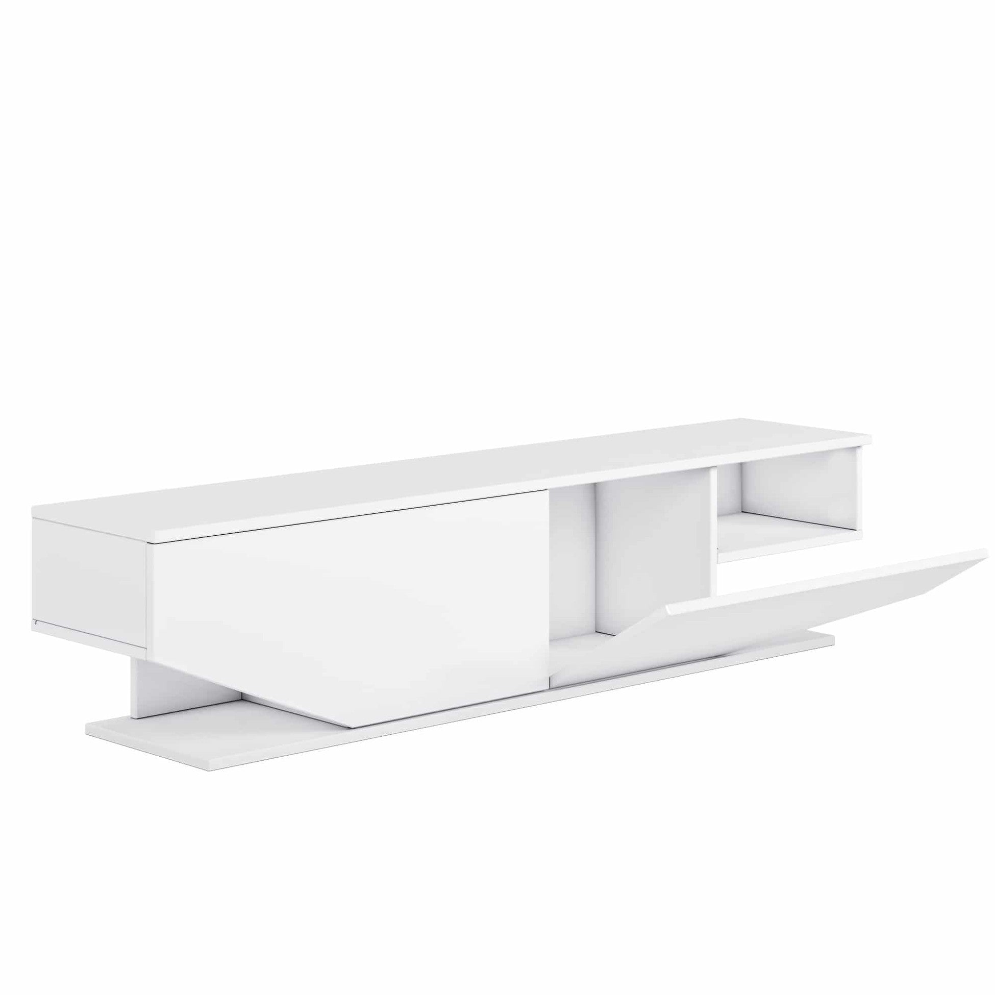 Meuble TV façade trapèze 2 portes Ares 160cm Bois Blanc