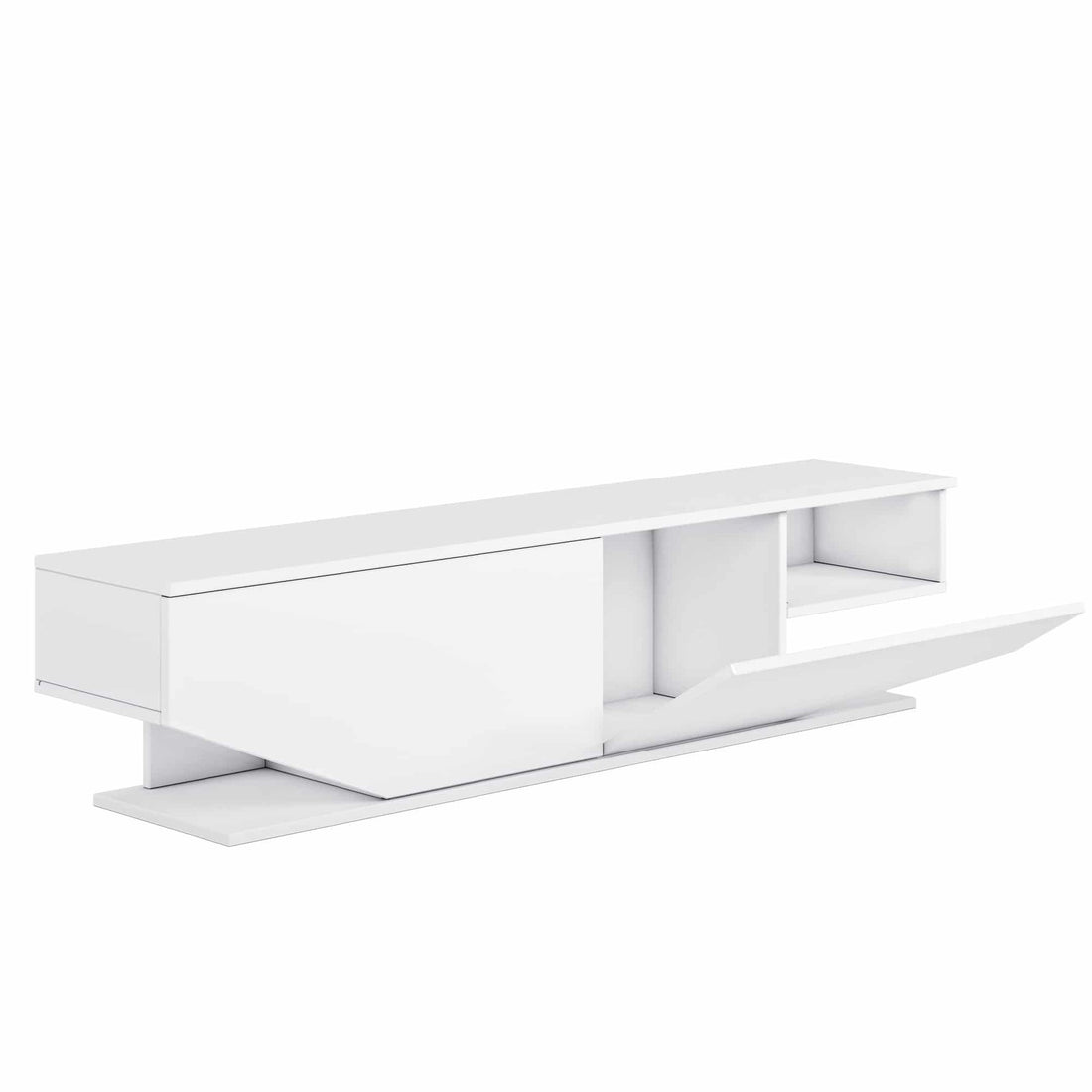 Meuble TV façade trapèze 2 portes Ares 160cm Bois Blanc
