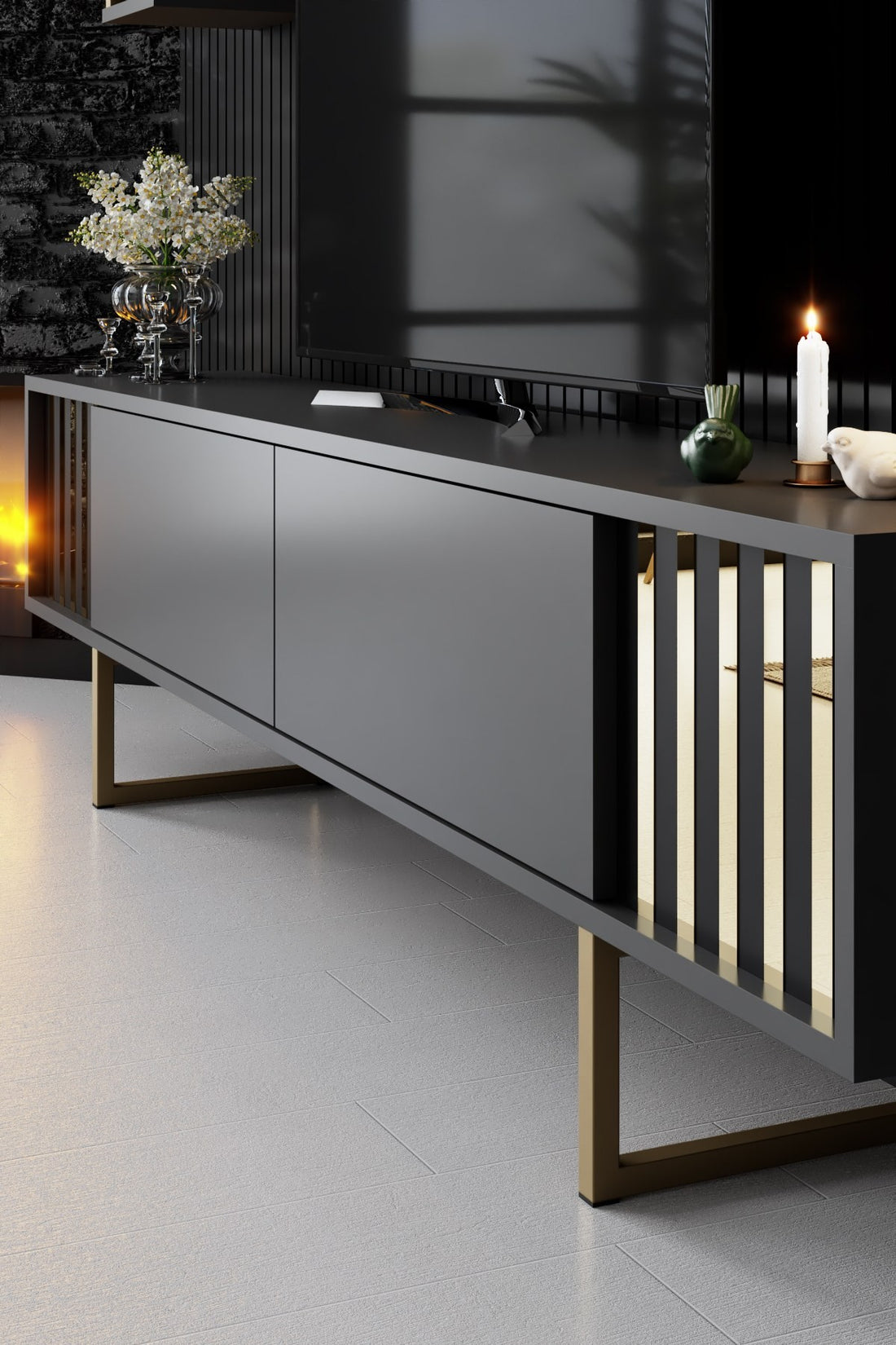 Ensemble de meubles de salon Gold Line - Anthracite, Gold
