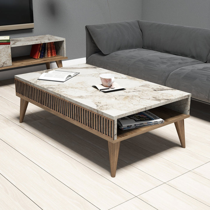Table basse Milan - Walnut, White Marble