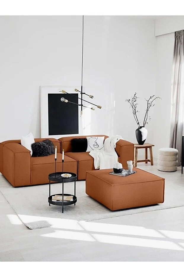 Canapé modulable 3 places en Lin avec pouf Frid